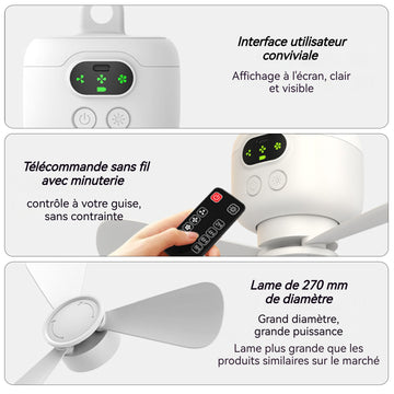 Ventilateur de plafond portable 8000mah 3 vitesses réglables avec veilleuse LED avec télécommande petit ventilateur de camping